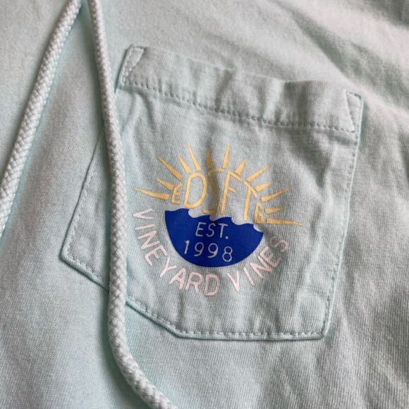 Vineyard Vines Pullover Top Hooded Teal Thin Lightweight Women’s Small Tiny FLAW - Picture 6 of 8
